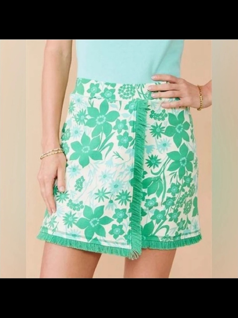 Sold!!! Spartina 449 Green Fringe Wrap Skort Marsh Hens Wildflowers Sz L - Picture 1 of 5